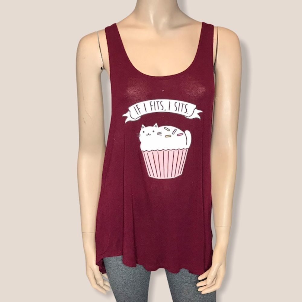 Cat Graphic Large Red Racerback Thin Tank Top